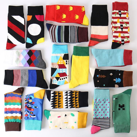 2017 Summer Fashion Mens Cotton Socks Colorful Striped Jacquard Art Socks Hit Color Dot Long Socks Men's Dress Sock