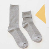 SP&CITY Winter Cotton Solid Shiny Woman Simple Socks Fashion Art Fold Female Student Thick Warm Socks Shiny Metallic Line Sock