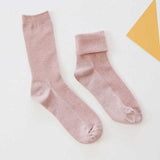 SP&CITY Winter Cotton Solid Shiny Woman Simple Socks Fashion Art Fold Female Student Thick Warm Socks Shiny Metallic Line Sock