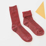 SP&CITY Winter Cotton Solid Shiny Woman Simple Socks Fashion Art Fold Female Student Thick Warm Socks Shiny Metallic Line Sock