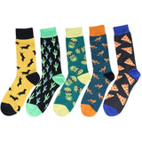 Funny Colorful Animal Fruit Food Crew Socks Men Fun Dachshund Pineapple Watermelon Chips Pumpkin Fox Pizza Cactus Long Socks