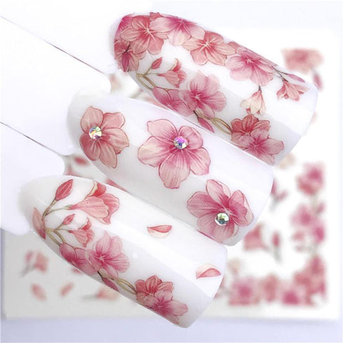 YWK 1 Sheet Pink Flower Water Transfer Slider for Manicure Nail Art Decoration Nail Sticker