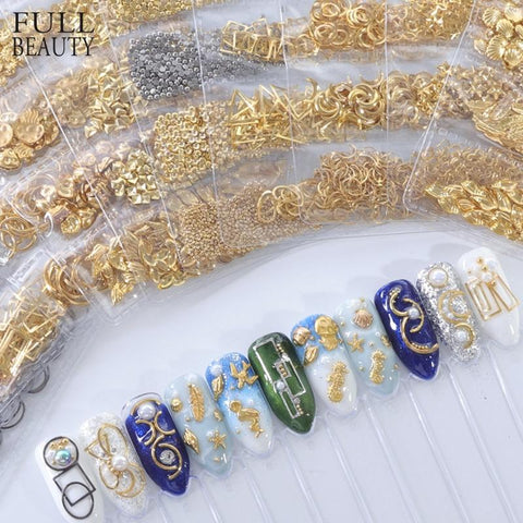 1 Pack Mixed 3D DIY Hollow Metal Frame Nail Art Decorations Gold Rivet Manicure Accessories DIY Shell Slider Nail Studs CH698